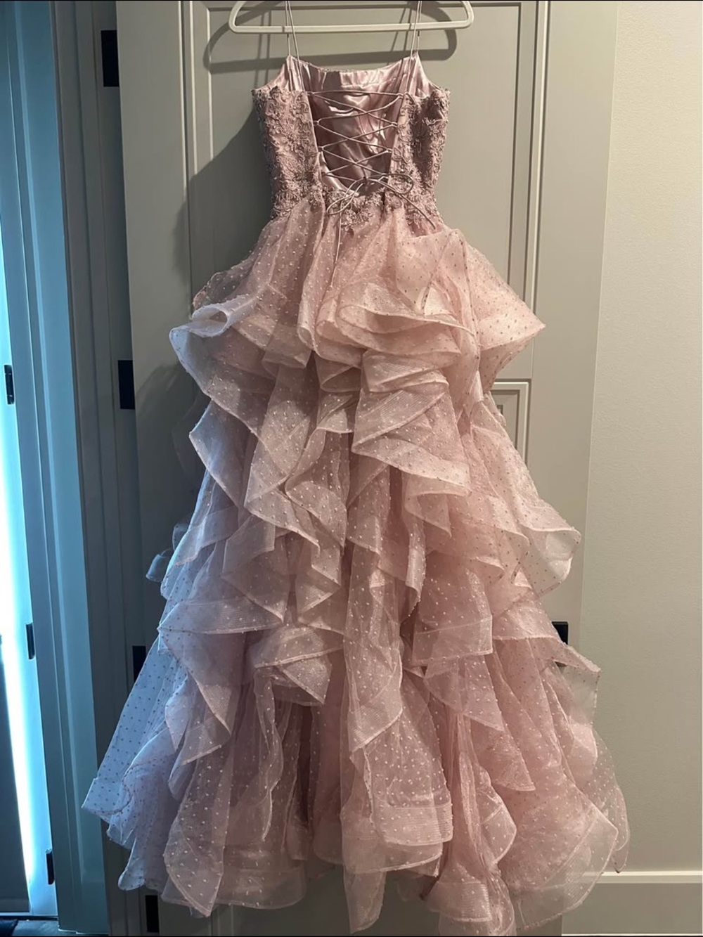 Sherri Hill Dusty Rose Satin Ruffled Evening Dress Prom